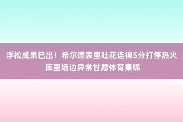 浮松成果已出！希尔德表里吐花连得5分打停热火 库里场边异常甘愿体育集锦